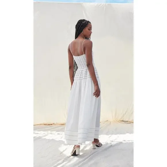 SAYLOR White Delicate Pinstriped 100% Cotton Square Neck Adalene Dress Small